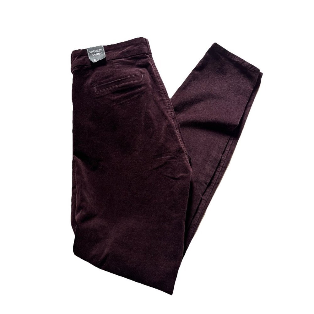 kut from the kloth Burgundy Velvet Thin Skinny Trouser Size 10 New